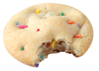 Wooden Spoon Confetti Cookie Dough icon - a baked confetti cookie with a bite taken out of it.
